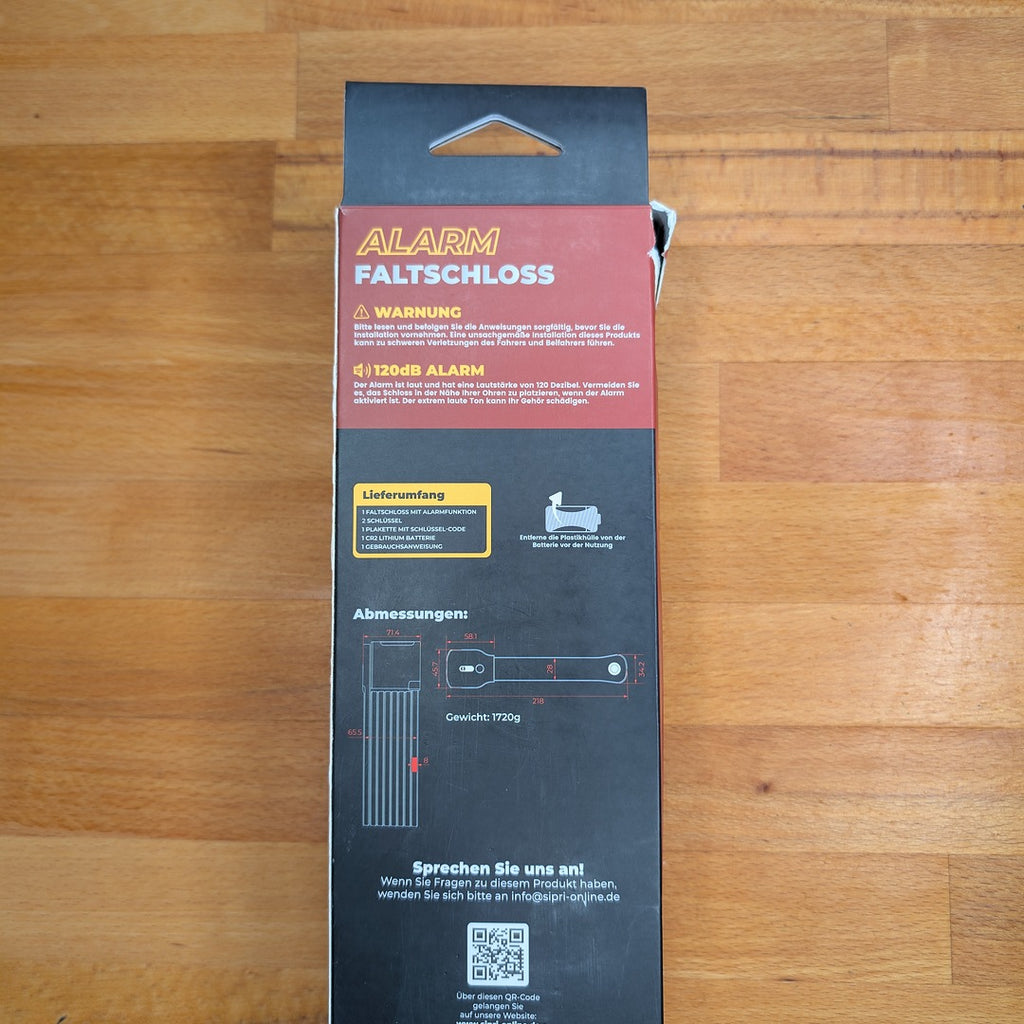 SIPRI® Faltschloss Fahrradschloss mit Alarm 120 dB | Faltbares Fahrradschloss hohe Sicherheit für E-Bike, E-Scooter & Motorrad | 8 mm Stahl, 116 cm, wetterfest, robustes Schloss mit Schlüssel (gebraucht)